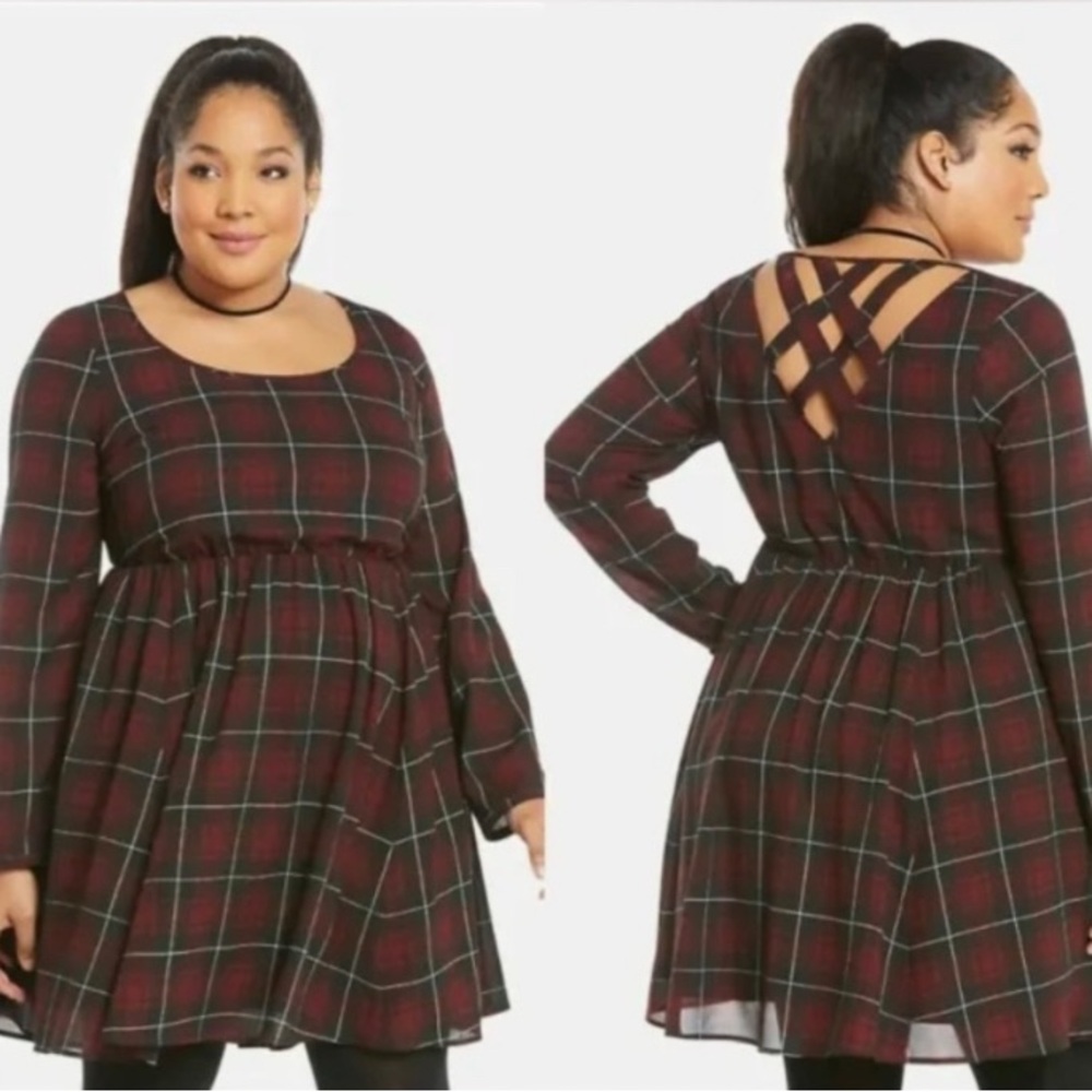 Torrid Holiday Party Red & Black Plaid Skater Dress, Sz 2x 18/20